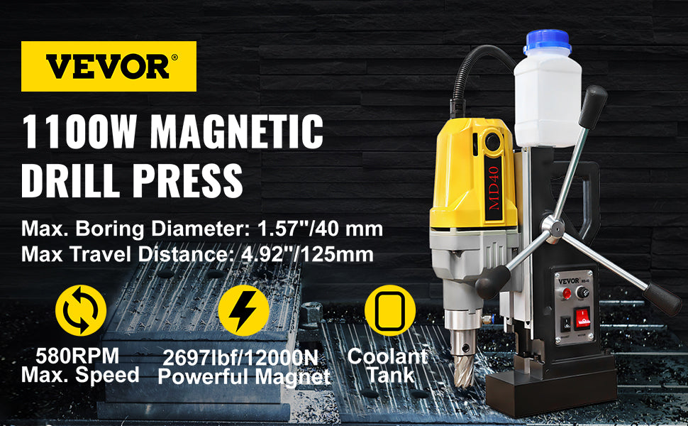 VEVOR 1100W Magnetic Drill Press 7/12 Bits 40mm Electric Mag Bench Tapping Drilling Rig Machine for Engineering Steel Structure