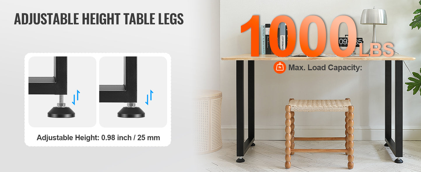 VEVOR 2pcs 28inch Table Legs Adjustable Furniture Legs Square Reinforced Steel Office Table leg Max Load 1000 lbs For Home DIY